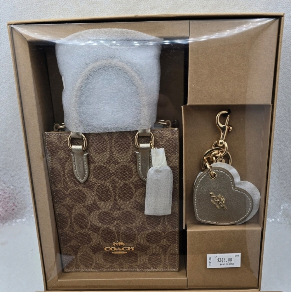 Coach Mini Tote Bag with Heart Shaped Mirror Bag Charms Crossbody in Gift Box - Picture 14 of 16